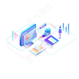 2.5D办公桌矢量素材,免抠元素