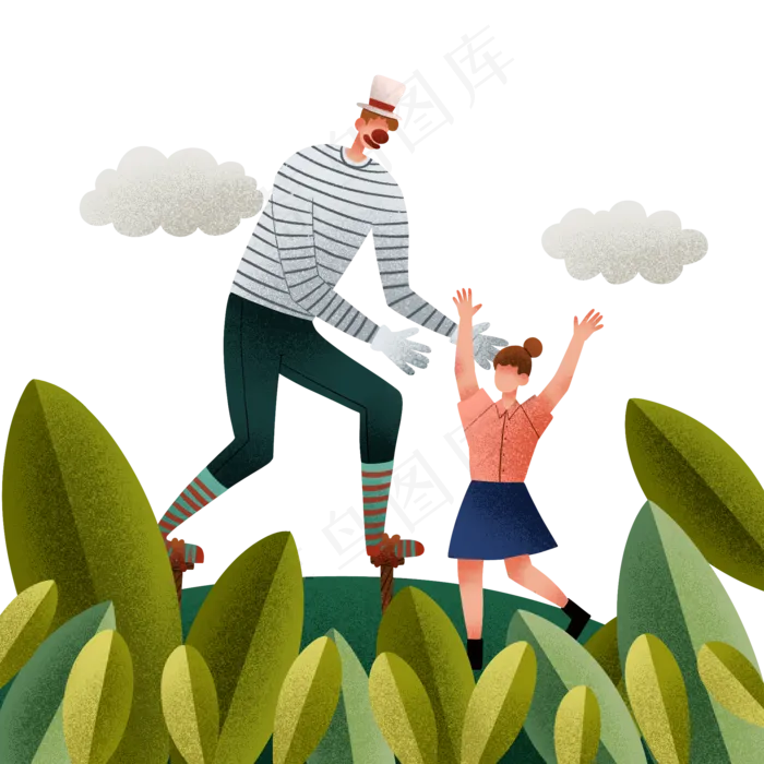 扁平肌理风父亲节玩耍女孩(2000X2000(DPI:300))psd模版下载
