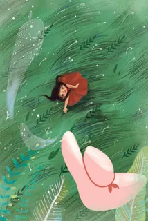 清明春天草丛女孩唯美踏青旅游漫画风绿色系 清明春天草丛女孩唯美踏青旅游漫画风绿色系