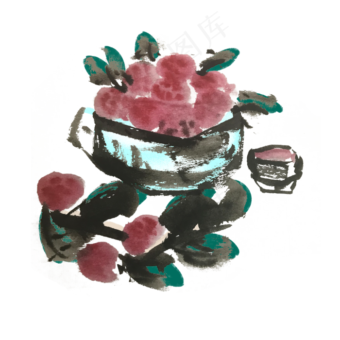 杨梅水墨风中国风手绘插画