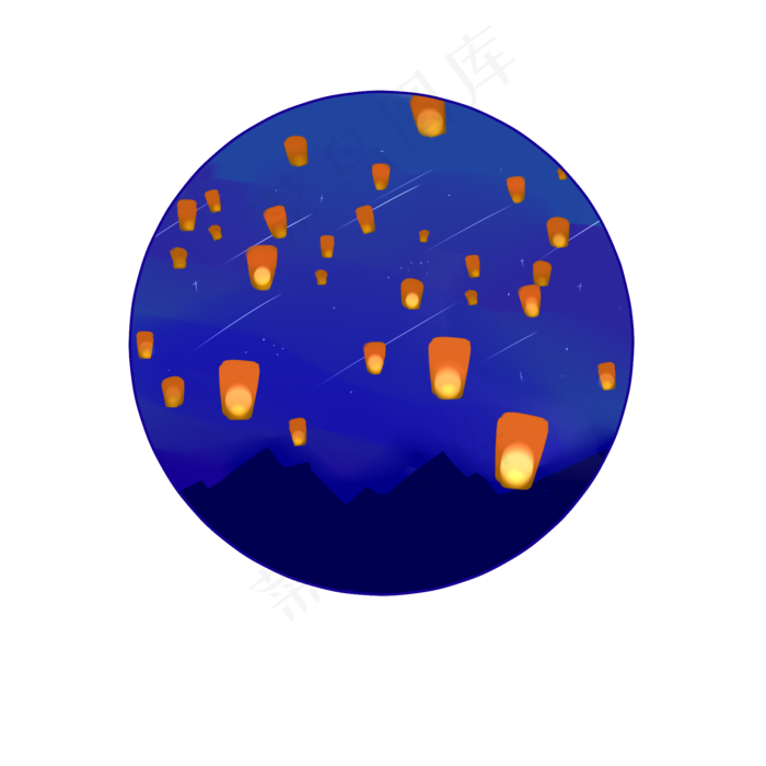 夜空孔明灯元宵节流星小场景处暑(2000X2000(DPI:300))psd模版下载