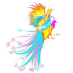 光感彩色荧光唯美凤凰,免抠元素