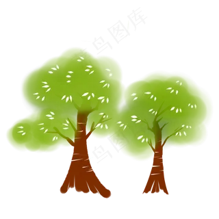 一组水彩手绘茂盛的绿树