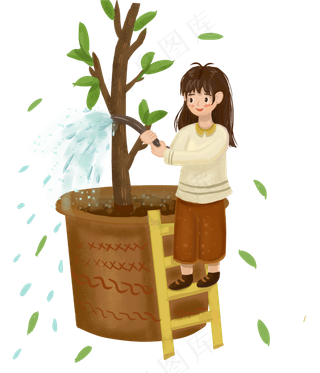 小树浇水的植树节