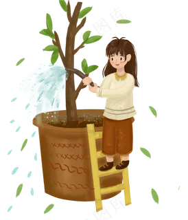 小树浇水的植树节 小树浇水的植树节