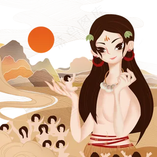 中国神话女娲造人