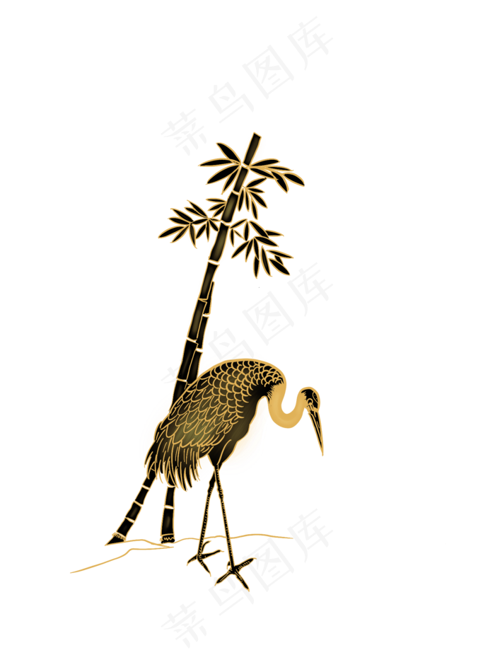 黑金国潮仙鹤竹子(1500X2000(DPI:300))psd模版下载