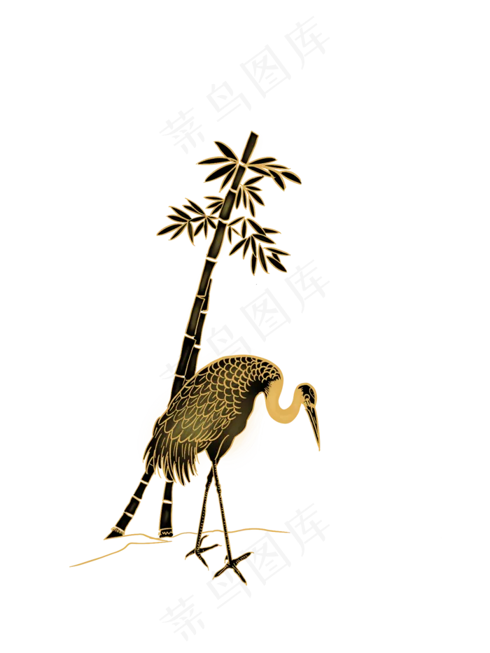 黑金国潮仙鹤竹子(1500X2000(DPI:300))psd模版下载