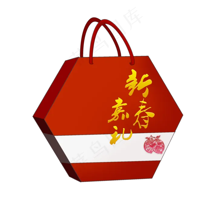 节年货礼盒中式传统红色手提礼盒,免抠元素(2000*2000px 300 dpi )psd模版下载