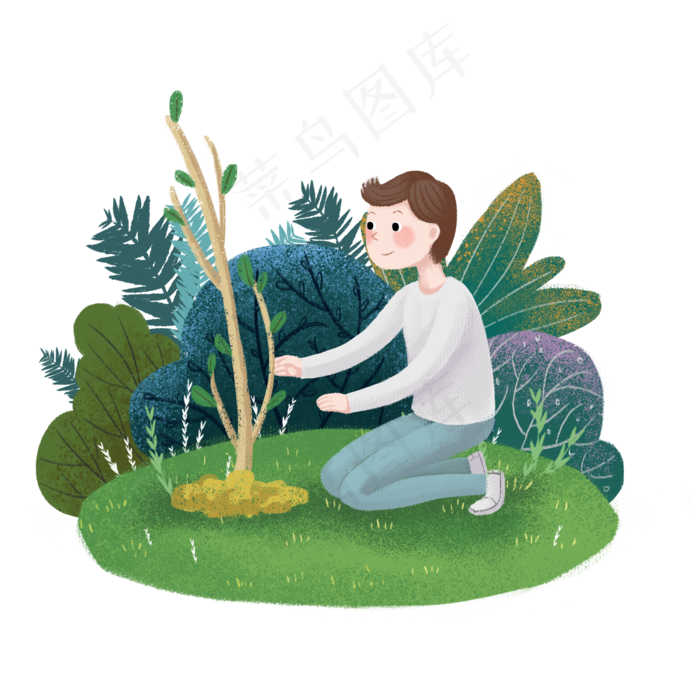 植树节种树的小男孩,免抠元素
