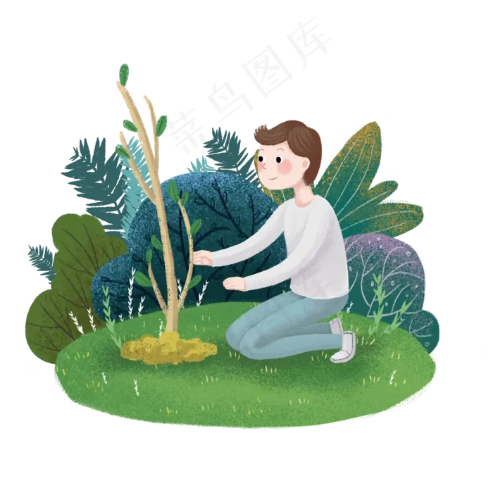 植树节种树的小男孩,免抠元素