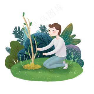 植树节种树的小男孩,免抠元素