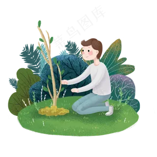 植树节种树的小男孩,免抠元素