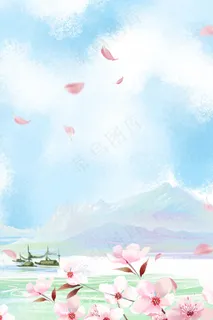 春天水墨风桃花H5背景