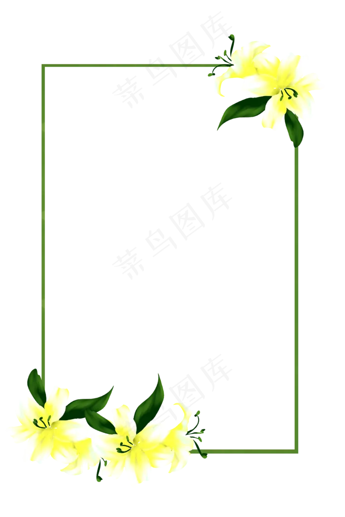 百合花黄色百合手绘装饰边框(2000X3000(DPI:96))psd模版下载