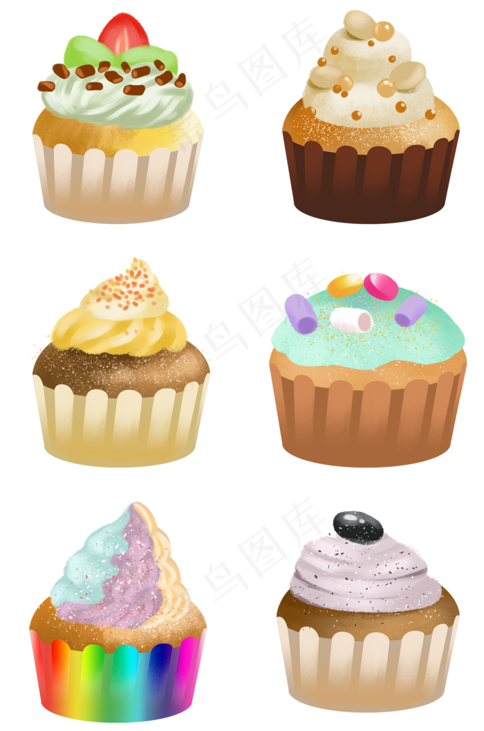 手绘甜品甜点美食之纸杯蛋糕(2000X3020(DPI:300))psd模版下载