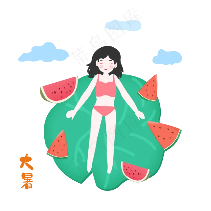 节气小暑少女西瓜(2500X2500(DPI:300))psd模版下载