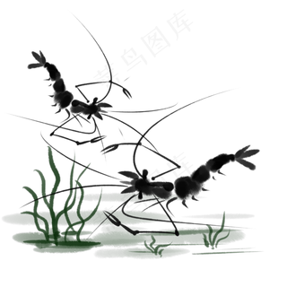 中国风水墨动物虾,免抠元素