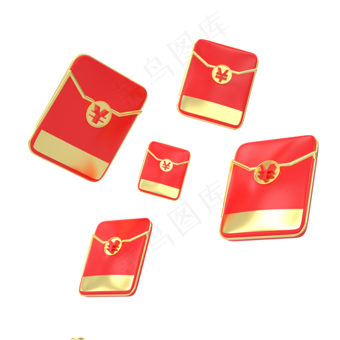 C4D红色金色春节立体红包,免抠元素