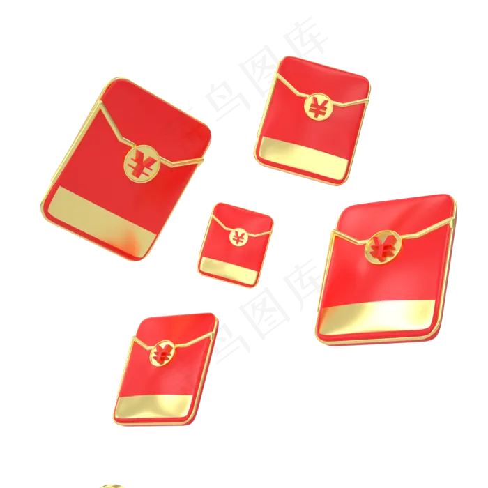 C4D红色金色春节立体红包,免抠元素(2000*2000px 300 dpi )