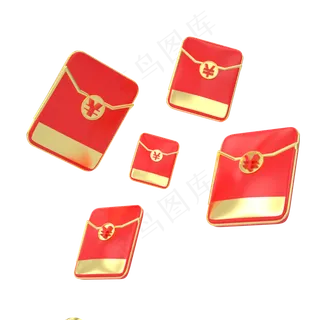 C4D红色金色春节立体红包,免抠元素