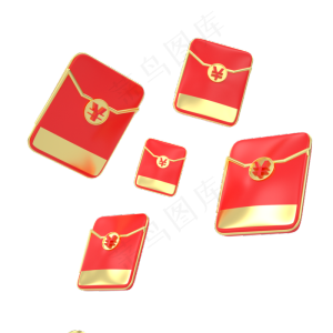 C4D红色金色春节立体红包,免抠元素