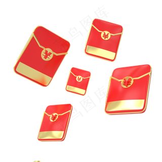 C4D红色金色春节立体红包,免抠元素