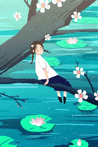 清新夏天绿色夏天湖水湖边荷叶荷塘