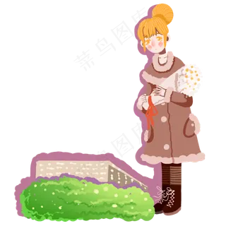 清明节祭拜亲人的女孩