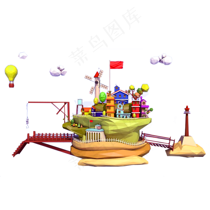 悬空岛上的喜庆小城市,免抠元素