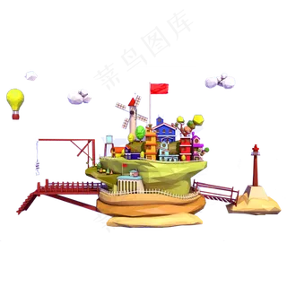 悬空岛上的喜庆小城市,免抠元素