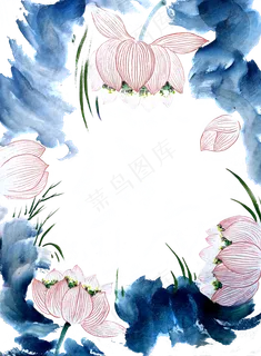 婚礼荷花装饰框中国风水墨国画P