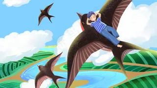 蓝色系卡通手绘风小暑夏景配图