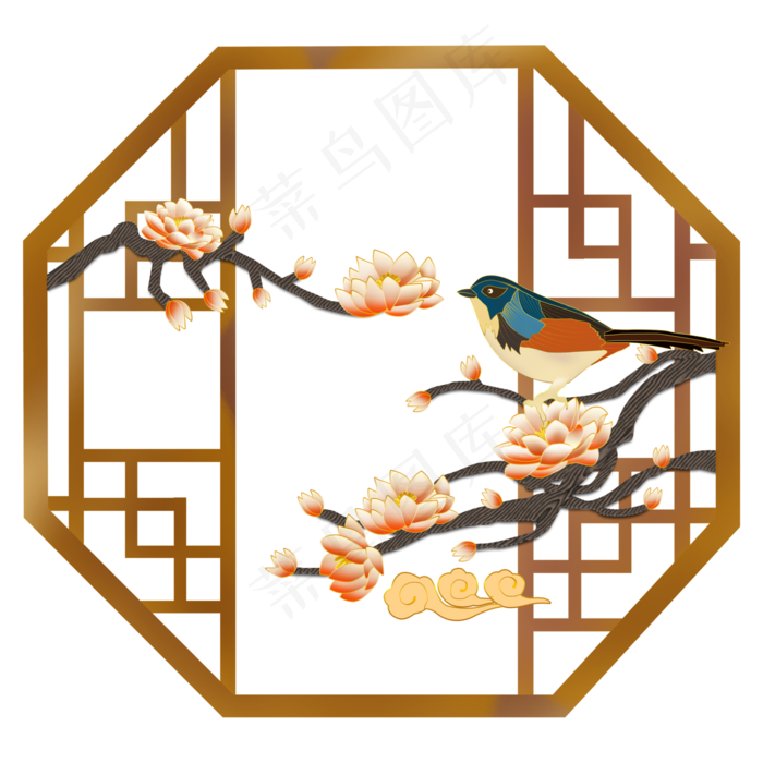 国潮花鸟PNG素材,免抠元素(5000X5000(DPI:300))psd模版下载