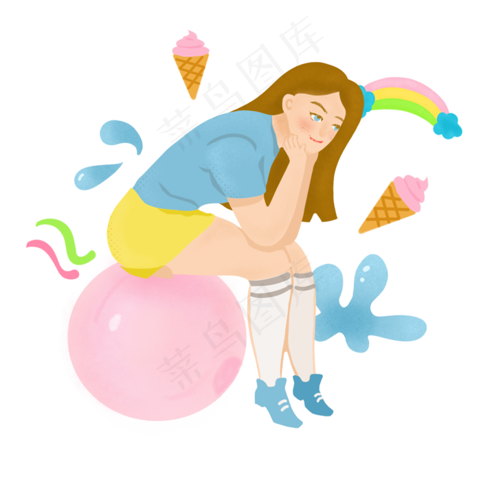 立夏坐粉色球上女孩