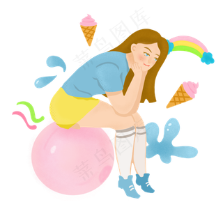 立夏坐粉色球上女孩