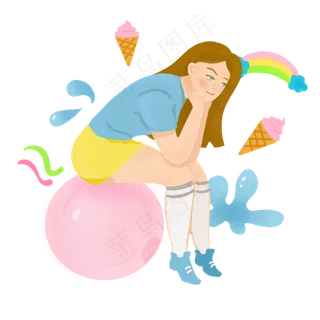 立夏坐粉色球上女孩