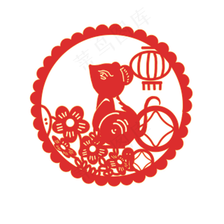 鼠年圆形小老鼠剪纸,免抠元素