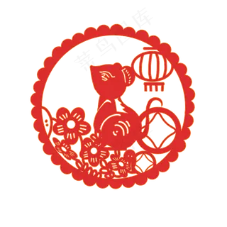 鼠年圆形小老鼠剪纸,免抠元素