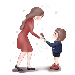 女孩送给妈妈康乃馨之感恩节,免抠元素