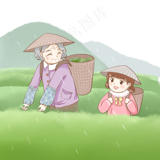 24节气谷雨节气套图,免抠元素