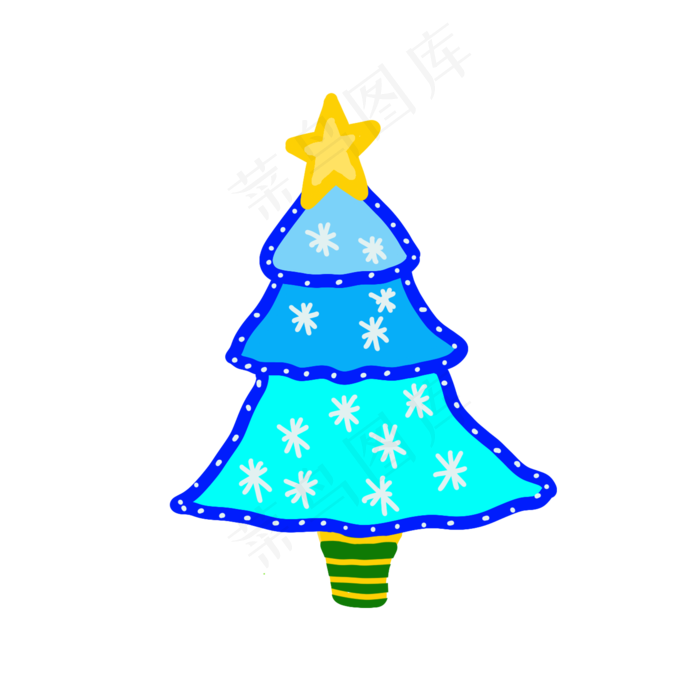 圣诞树下雪星星雪花蓝色PNG平安夜,免抠元素