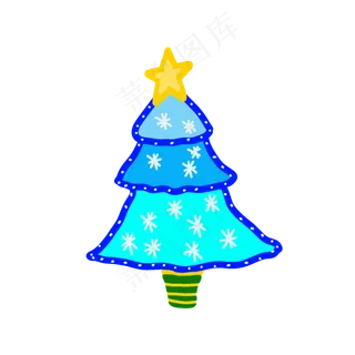 圣诞树下雪星星雪花蓝色PNG平安夜,免抠元素
