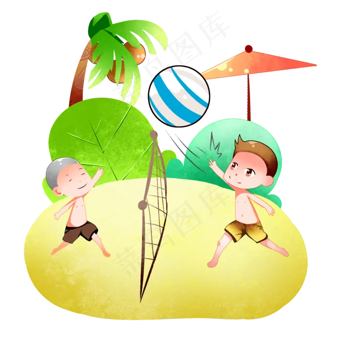 小暑大暑节气黄色卡通男孩打排球(2000X2000(DPI:299))psd模版下载