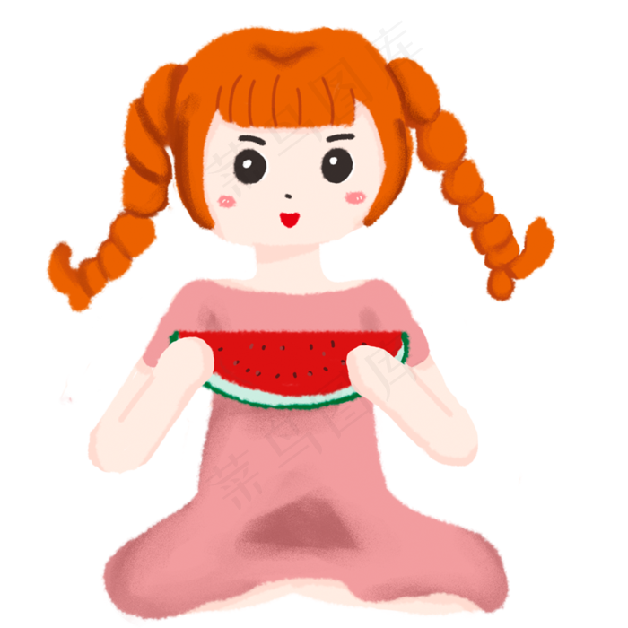 吃西瓜的女孩免抠图(2000*2000px 300 dpi )psd模版下载