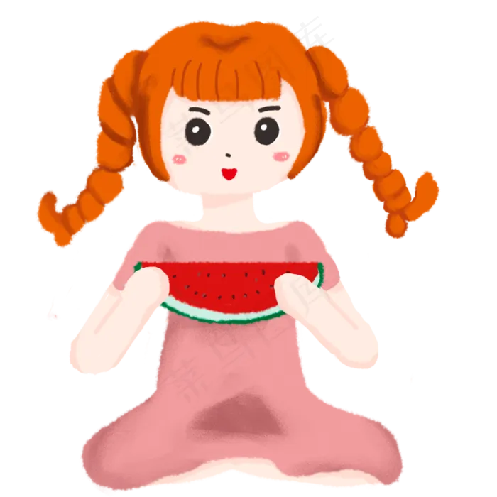 吃西瓜的女孩免抠图(2000*2000px 300 dpi )psd模版下载