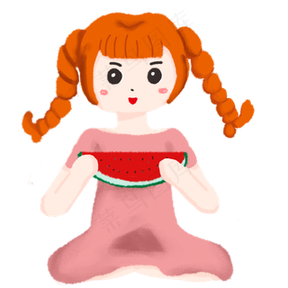 吃西瓜的女孩免抠图