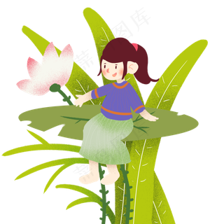 夏季坐在和花上的小女孩