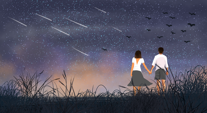 星空下草地上的情侣(4134X2271(DPI:300))psd模版下载