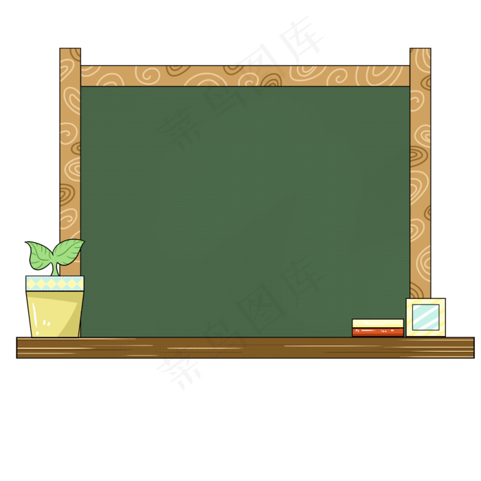 小盆栽和黑板插画